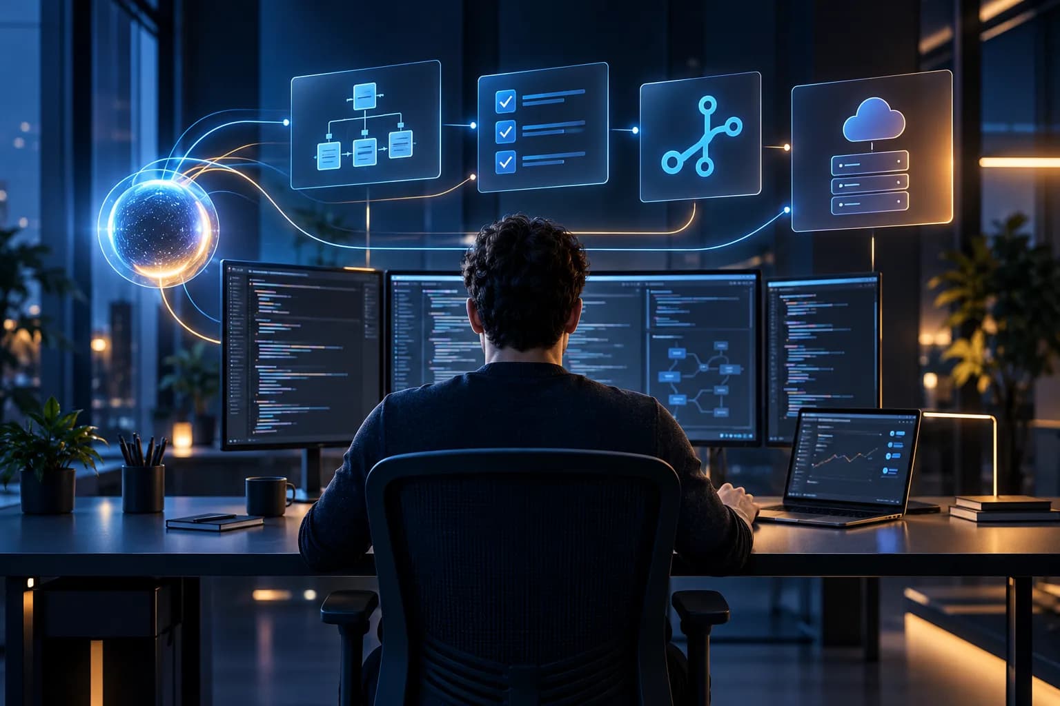 Developer using an AI-assisted software engineering environment for practical training