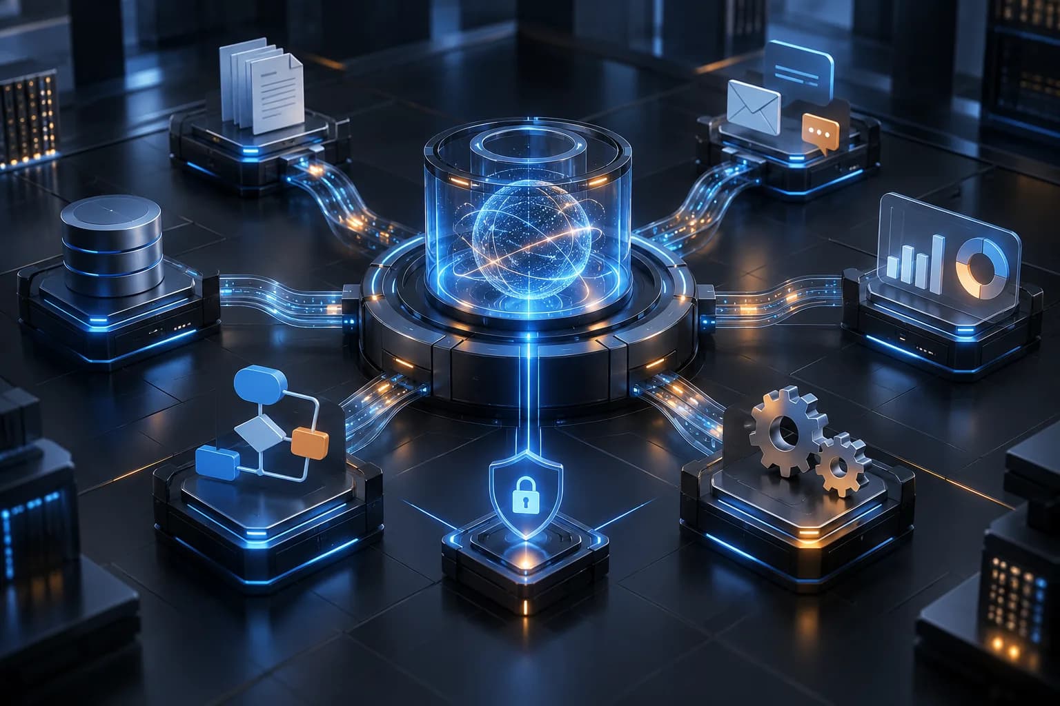 محرك ذكاء اصطناعي مؤسسي يربط الوكلاء الذكيين والتحليلات والمستندات ومسارات الأتمتة